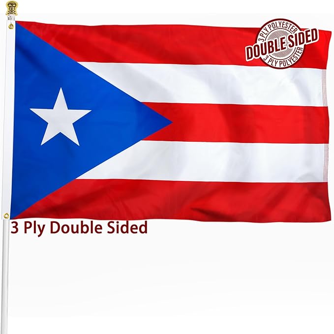 Puerto Rico Flag 3x5 ft Outdoor, Double Sided 3 Ply Heavy Duty Puerto Rico National Country Flag, 100% Quality Polyester Puerto Rican Banner with Brass Grommets 4 Rows Stitches