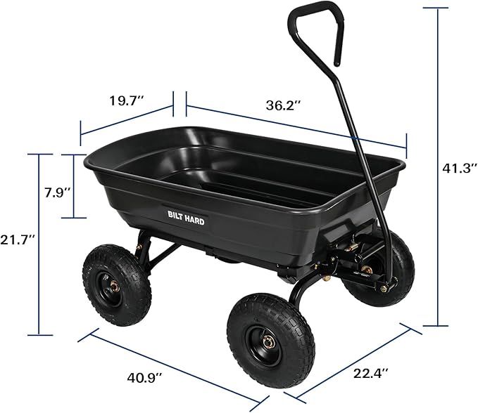 BILT HARD 600 lbs Poly Garden Dump Cart with 180° Rotating Handle, 4 Cu.Ft. Capacity Heavy Duty Wheelbarrow Garden Carts for Yard, Outdoor