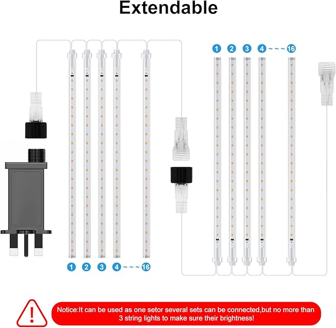 PEMOTech Christmas Lights Outdoor,16 Tubes (Equivalent to 2 Sets of 8-Tubes) Meteor Shower Lights,Waterproof Christmas Decorations for Xmas Tree Party, Outdoor Christmas Decorations,UL Plug,Blue