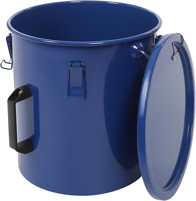 6 Gallon Commercial Fryer Oil Bucket with Lid, Fryer Grease Bucket, Coated Carbon Steel Fryer Oil Container with Rubber Seal, Rustproof, Leakproof, Filter Bag for Hot Cooking Oil Filteringm, Blue