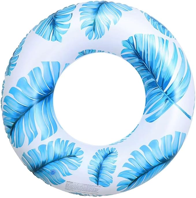 Pool Float for Swimming Pool, Inflatable Swim Tube Floaties for Teens Adults Tropical Leaf Printed Swim Ring Pool Party Decoration