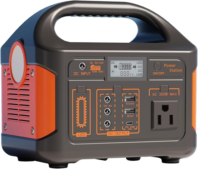 Portable Power Station 256Wh LiFePO4 Battery, 300W (Peak 600W) Backup Lithium Battery, Solar Generator for Outdoors Camping Travel Hunting Blackout