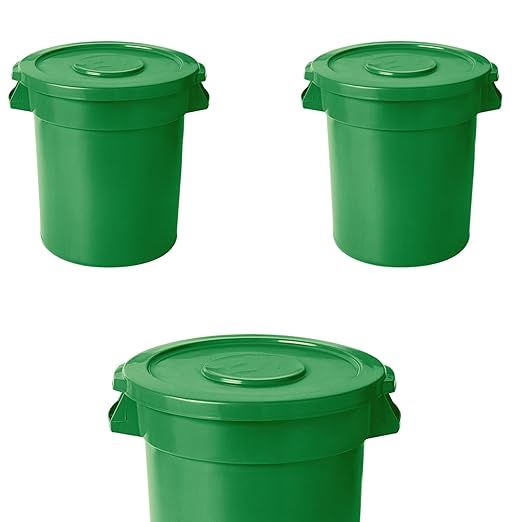 PRO&Family 20 Gallon Trash Can with Lid Round Ingredient Storage Containers Recycling Bin Kitchen Garbage Can Office Garbage Can Trash Barrel Plastic Barrel Yard Waste Bin Outdoor Trashcan (3, Green)