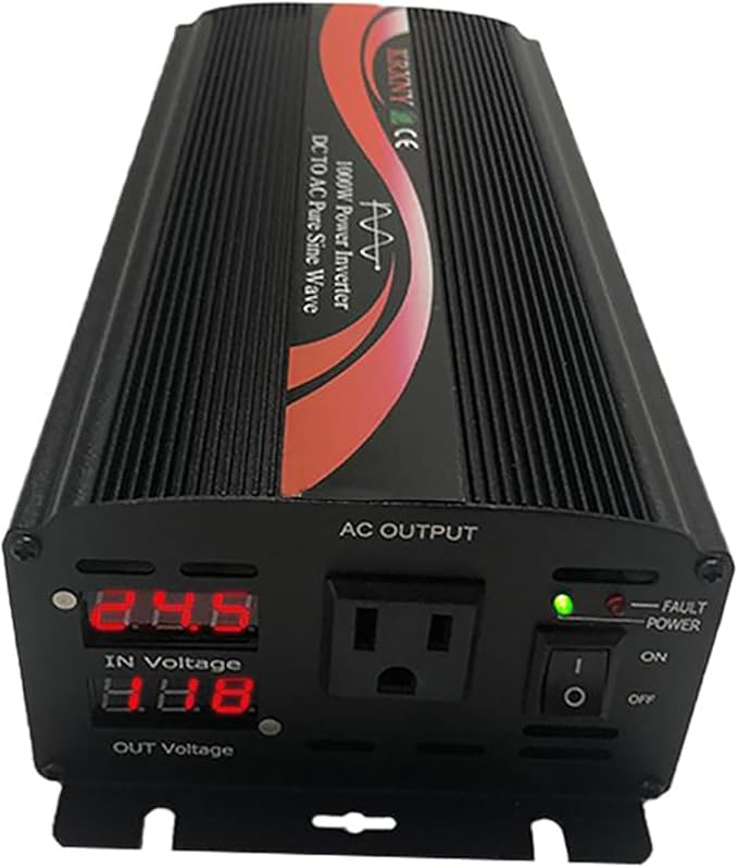 1000W Off Grid Pure Sine Wave Power Inverter 24V DC to 110V 120V AC 60HZ with LED Display US Socket