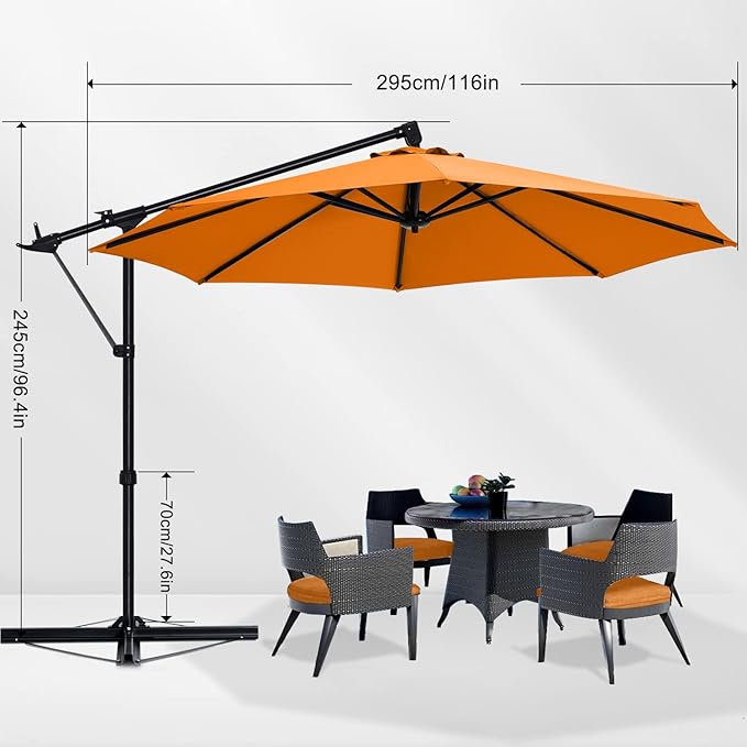 ABCCANOPY 10FT Cantilever Umbrella Offset Hanging Patio Umbrella with Base Stand Rotate and Tilt，Suitable for Garden, Lawn, Backyard(Orange)