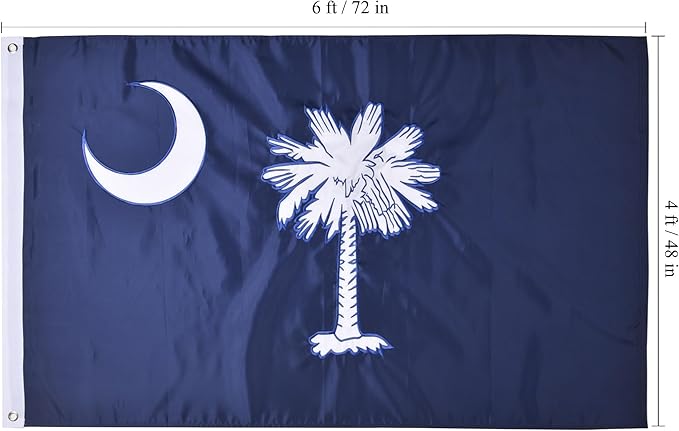 South Carolina State Flag 4x6 Ft, Deluxe Full Embroidered Heavy Duty 100% Polyester Durable SC Outside Flags, Indoor/Outdoor, Sewn Stripes and Brass Grommets