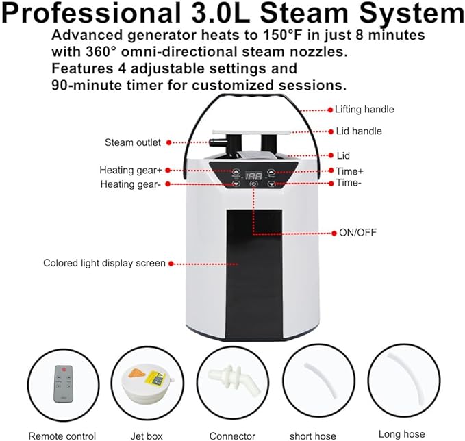 Portable Sauna Box for Home Spa Full Body, Personal Steam Sauna Tent Sauna Room with 3L 110V 1000W Steamer, 90 Minute Timer with Remote Control, 4 Temperature Levels, Folding Chair