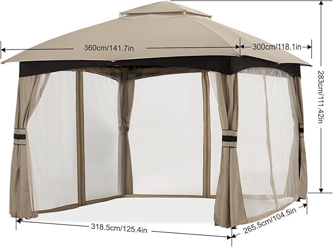 MASTERCANOPY Outdoor Patio Gazebo for Garden with Upgrade Steel Frame and Netting Walls (10x12,Khaki)