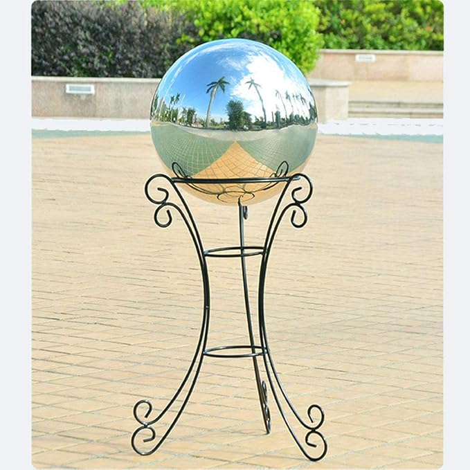 38 cm/15 inch Diameter Gazing Globe Mirror Ball,Silver Stainless Steel Polished Reflective Smooth Garden Sphere,Colorful and Shiny Addition to Any Garden or Home