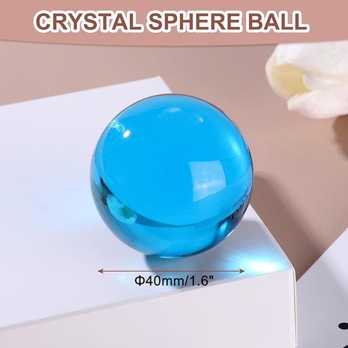 uxcell 40mm/1.6" Crystal Sphere Ball Glass Solid Decorative Sphere Crystal Ball Prop Ornament for Feng Shui Divination Fortune Telling Tabletop Fountain Decoration, Lake Blue