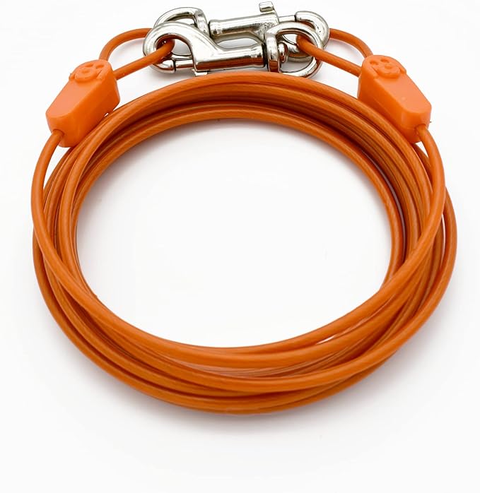 IntelliLeash 20FT Tie-Out Cables for Dogs - Strong, Safe, and Durable Dog Tie-Outs for Small Dogs up to 90 Pounds - Weather and Wear Resistant Galvanized Aircraft Cable for Outside Use
