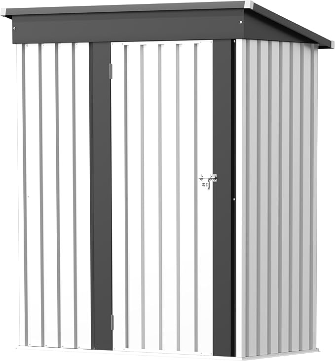 GUNJI 5 x 3 FT Shed Outdoor Storage Shed Metal Garden Shed with Lockable Door Outside Waterproof Tool Shed for Backyard, Patio, Lawn (White)