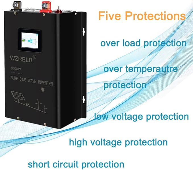 WZRELB 3000W 24V Pure Sine Wave Inverter,24 Volt DC to AC 120V 240V Split Phase Power Inverter,6KW Surge,5 AC Outlets,AC Hardwire Terminal,15ft LCD Remote Panel