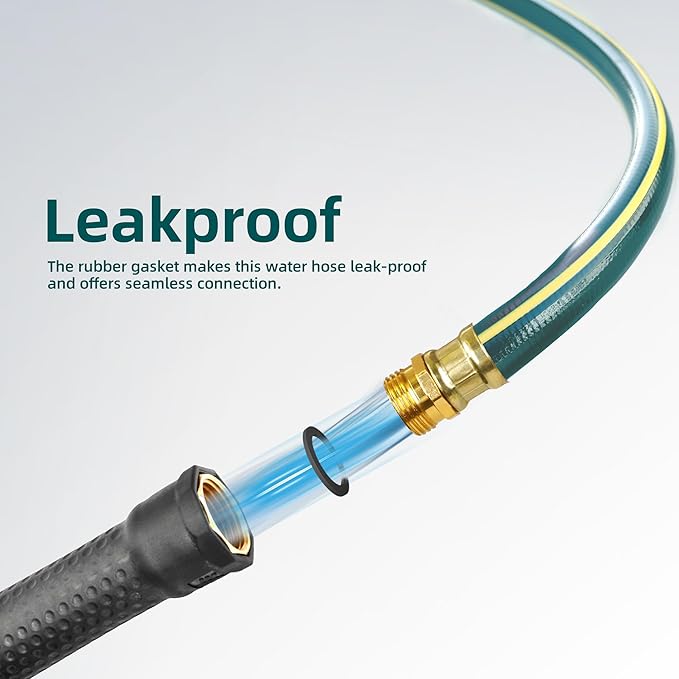 Solution4Patio Long Leader Green Garden Hose 5/8 in. x 50 ft. -Kink Free, No Leaking, Male/Female Fittings -Heavy Duty Durable Flexible Lightweight Water Pipe -Brass Aluminum Ends for Household & Yard