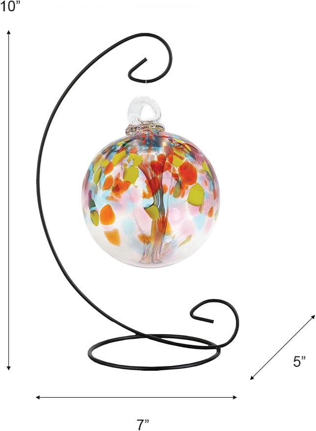 Dale Tiffany AC23214-D4 Rainbow Tree of Life Hand Blown Art Glass Ornament Witch Globe Gazing Ball, Eden, 4" Diameter with Hanging Stand