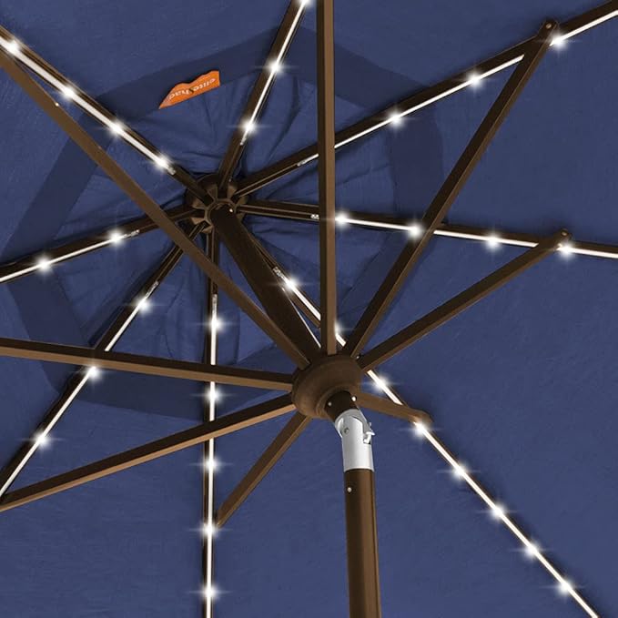 EliteShade USA 10-Year-Non-Fading Solar 9ft 3 Tiers Market Umbrella with 80 LED Lights Patio Umbrellas Outdoor Table with Ventilation,Navy Blue