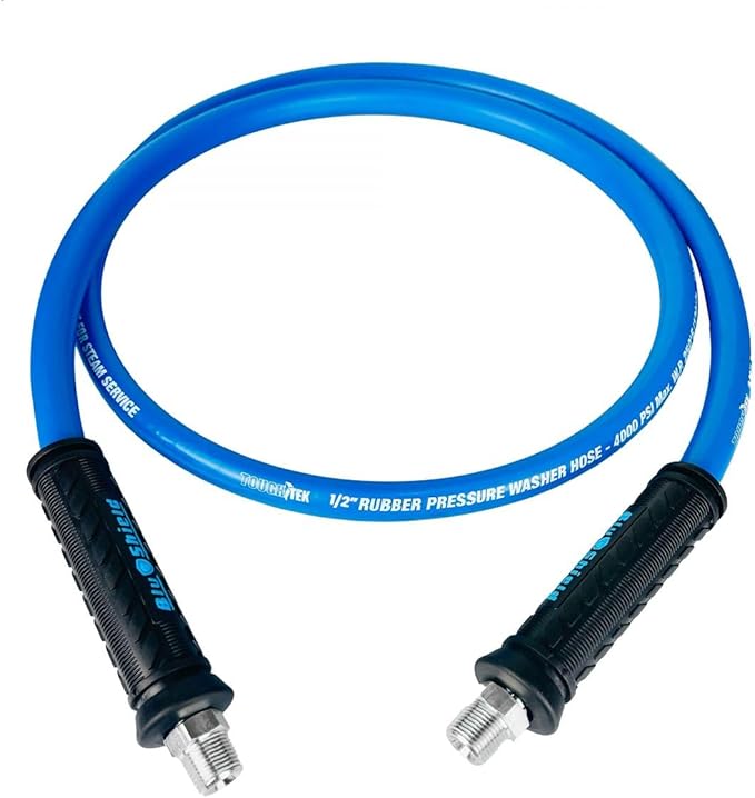 Tough-Tek TTPW1203-NM 1/2" x 3' Rubber Pressure Washing Hose: 4000 PSI, Heavy-Duty, Kevlar Reinforced, Kink-Resistant, Abrasion-Resistant, Hot & Cold Water, Commercial & Residential Use