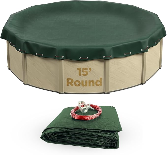 Buffalo Blizzard Ripstopper 15 ft Round Winter Pool Cover | Green Heavy Duty Cover for Closing Above Ground Swimming Pools | Easy to Install | Cold & UV Resistant | Shields from Seasonal Debris