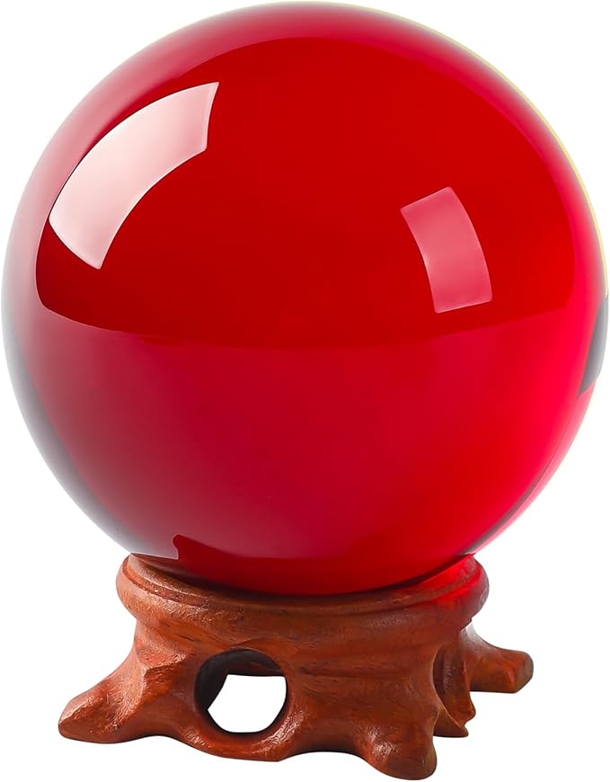 Red Crystal Ball 80mm/3.1 inch with Rose Wooden Stand and Gift Box for lensball Photography,Fortune Teller,Feng Shui, Witchcraft Decor,Scrying,Magic,Quartz Crystal Orb Prop Decorative Glass Sphere