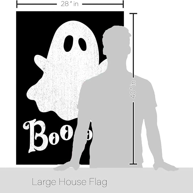 DECORLUXES Halloween Ghost House Flag 28x40 Double Sided, Garden Flags Garden Outside Decor, Boo Black Holiday Yard Outdoor Decoration for Home (House + Garden flag)