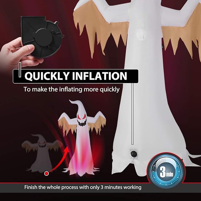 VIVOHOME 8FT Halloween Inflatable Yard Decor, Giant Red Ghost, Outdoor Blow Up with Built-in LED Light for Lawn, Garden, Party