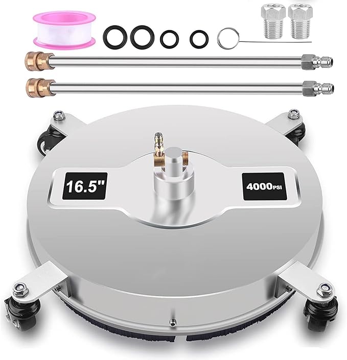 15'' / 16.5'' Pressure Washer Surface Cleaner with Wheels & 2 Wand & 2 Nozzles, 4000 PSI Stainless Steel Housing 1/4" Quick Connector Power Washer Surface Cleaner (16.5 inch with 4 Wheels)