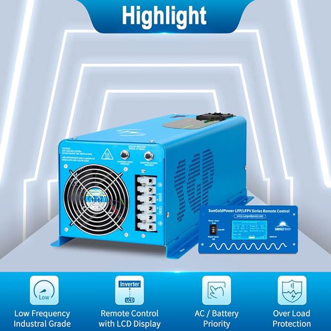 4000W 12V Pure Sine Wave Power Inverter DC 12V Input to AC 120V Output Converter, Low Frequency Inverter Charger for Home, RV, Truck, Off-Grid Solar Wind Power Inverters, Blue