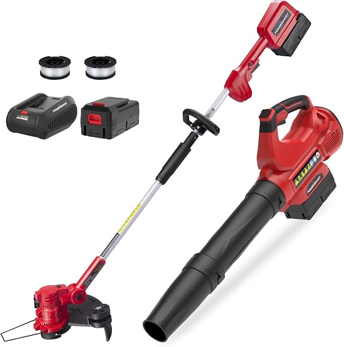 PowerSmart 40V MAX String Trimmer & Edger 2-in-1(with Automated Feed Spool)+ 40V Leaf Blower Combo Kit, 4.0Ah Battery and Charger Included
