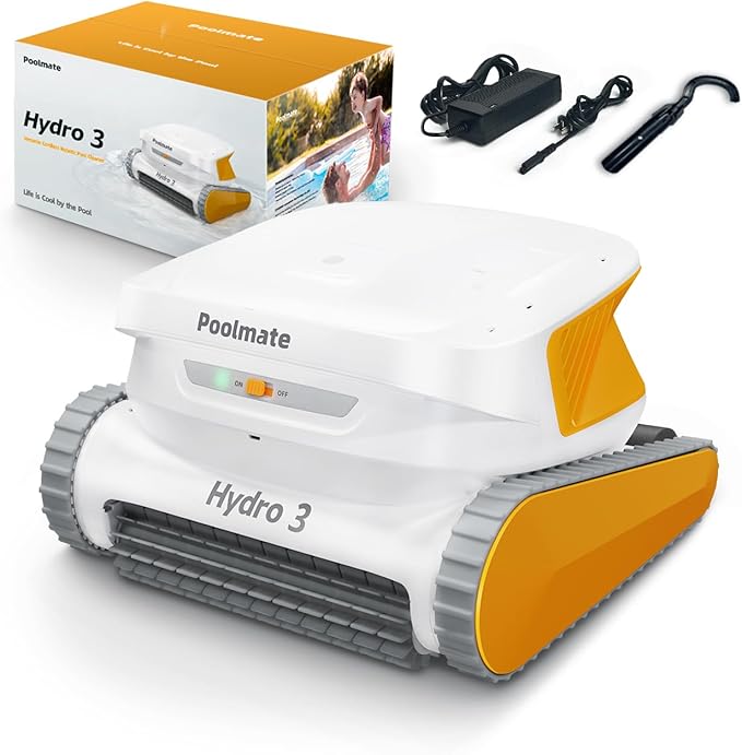 Hydro 3 Cordless Robotic Pool Cleaner, 150W Pool Vacuum with Wall Climbing Function, 200mins Runtime, 2 Brushless Motor + 4.1L Filter Basket Ideal for Inground Aboveground Pools