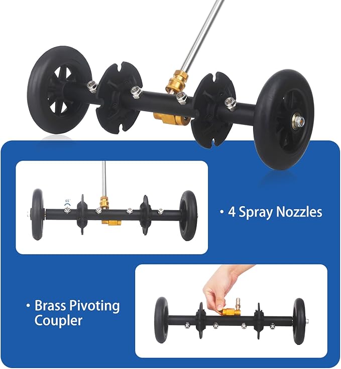 DUSICHIN Undercarriage Cleaner Water Broom Pressure Washer Attachment, 15 Inches Undercarriage Washer, Pressure Washer Underbody Car Cleaner 4 Extension Wands 4 nozzles Garden Hose Adapter DUS3202