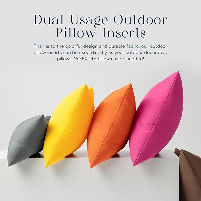 Phantoscope Pack of 2 Premium Dual Usage Outdoor Pillow Inserts, Waterproof Throw Pillows No Cover Needed, Colorful Decorative Couch Sham Cushion Stuffer Patio Couch Tent, Yellow 18 x 18 Inches