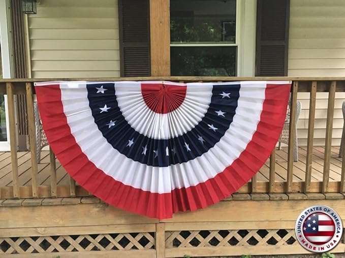 American Pleated Fan Flag Bunting. 100% Made in America by Old Glory Bunting. 3 x 6 ft Stars & Sewn Stripes USA Indoor/Outdoor Cotton Bunting Banner. Perfect for July 4th and America 250 events.