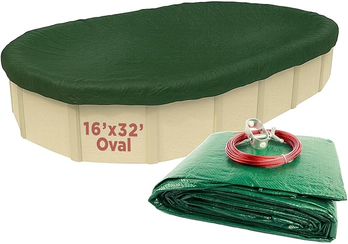 Buffalo Blizzard Ripstopper 16 ft x 32 ft Oval Winter Pool Cover | Green Heavy Duty Cover for Above Ground Swimming Pools | Easy to Install | Cold & UV Resistant | Shields from Seasonal Debris