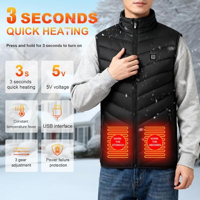 Heated Vest for Men Women with 9 Heating Zones and Rechargeable Battery Pack, Heated Jackets for Winter