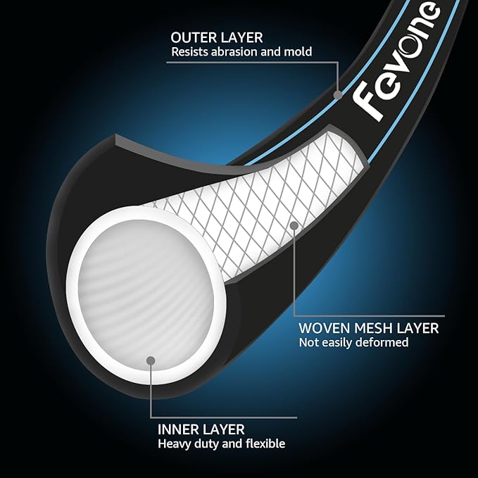 Fevone Garden Hose 25 ft., Lightweight Hybrid Water Hose, Flexible and Durable, Leak-Free Connections