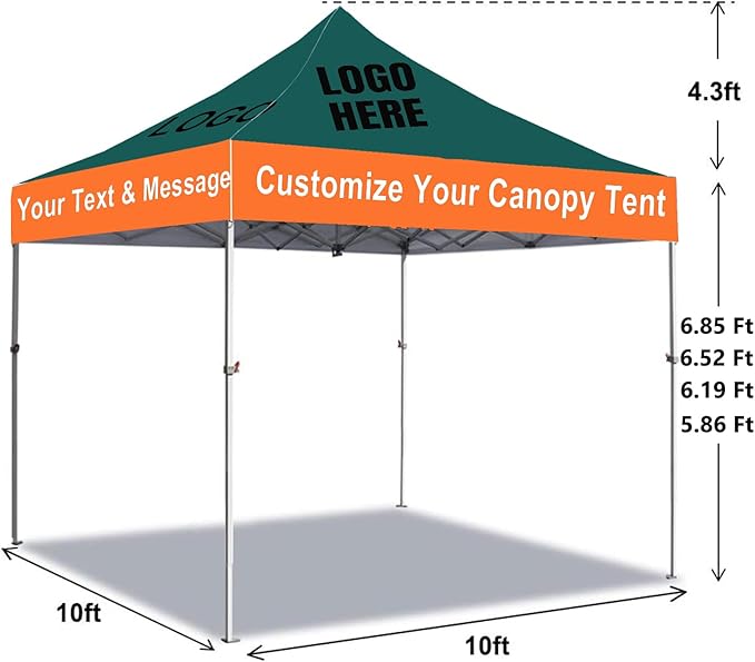 Custom Canopy Tent 10x10 with Logo, Personalized Pop Up Canopy Tent 10x10, Nano-Grade Water Repellent Heavy Duty for Business, w/Roller Bag (Canopy Top)