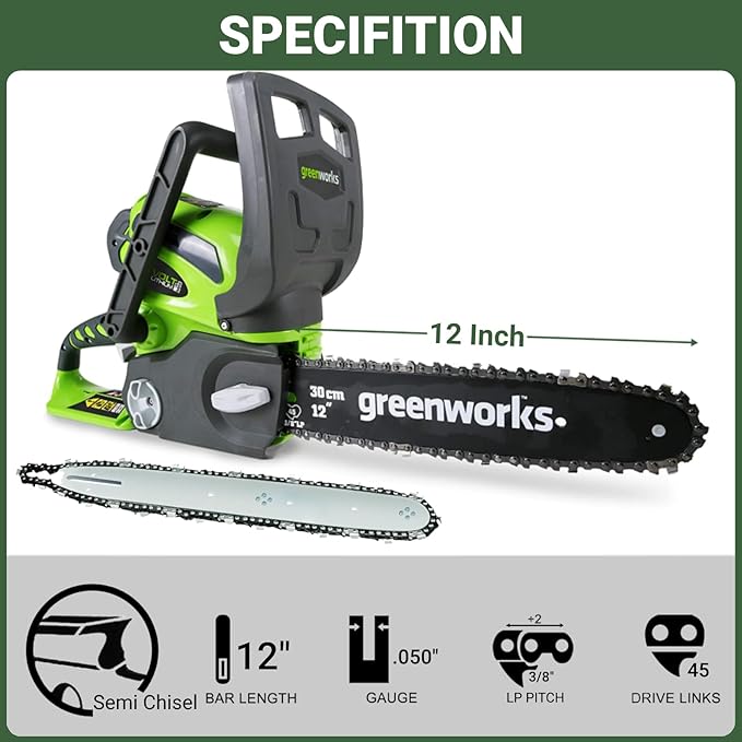12 Inch Chainsaw Chain .050" Gauge, 3/8" LP Pitch, 45 Drive Links Compatible with Craftsman 358.34101,Echo CS-2511T,SUNJOE SWJ698E Greenworks,Poulan,Remington,Ryobi,12" Replacement Chain 4Pack