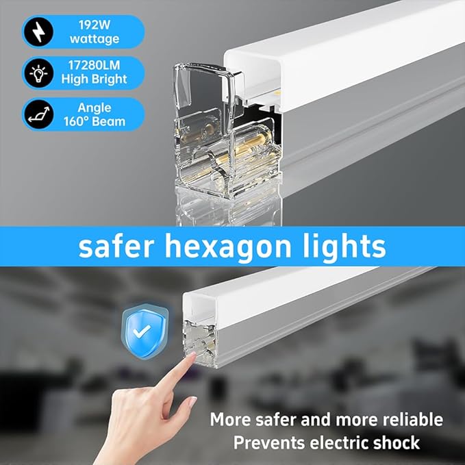 Modern Hexagon Led Garage Light: 720W 86400 Lumens, 6500K for Garage, Basement, Warehouse, Auto Beauty Shop, Car Detailing Shop