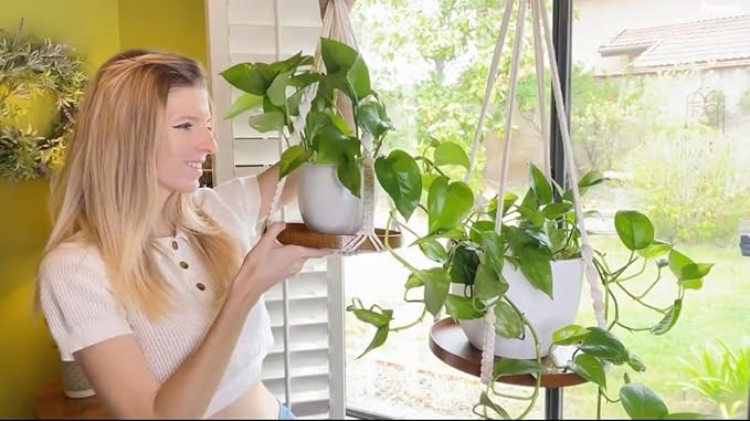 2 Pack Macrame Plant Hanger | Plant Hanger Indoor, Hanging Planter Shelf | Hanging Planter (Beige) (1 Large + 1 Medium)