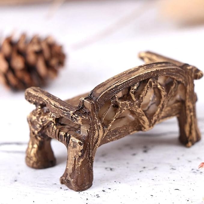 Brown Fairy Garden Furniture Ornaments Miniature Resin Chair Bench Doll House Decor Home Garden Miniatures Resin Micro Landscape Decoration Bench Furniture