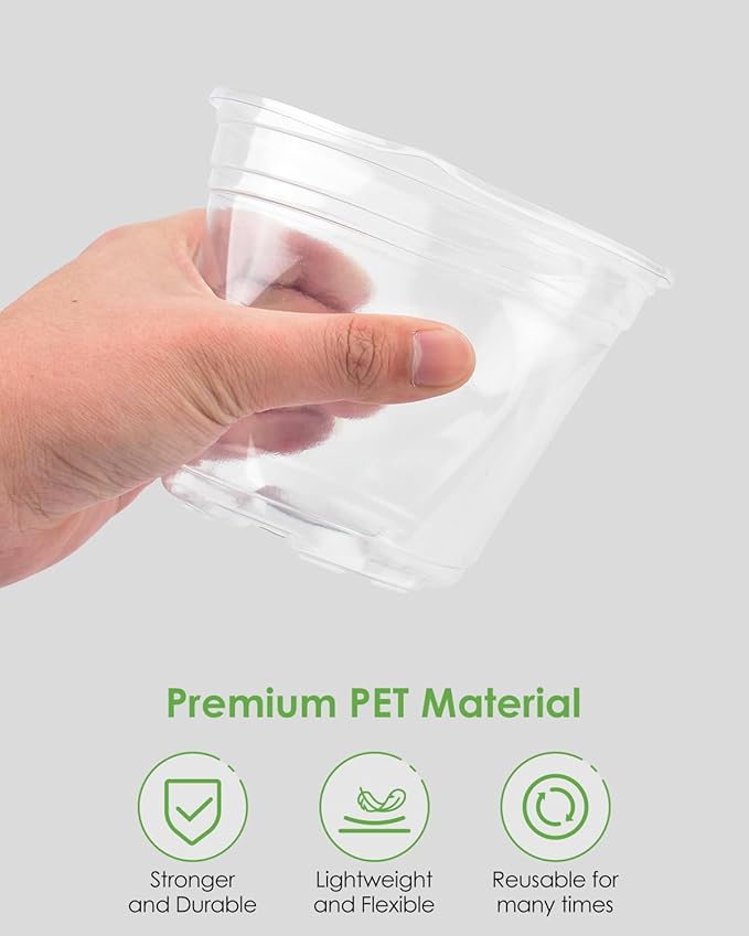 PACETAP 40Pack 6.5/5/4/3.5 Inch Reinforced Clear Nursery Pots with Drainage Holes, Variety Pack Plastic Plant Pots with 20 Plant Labels for Indoor Outdoor Flower Seed Starter