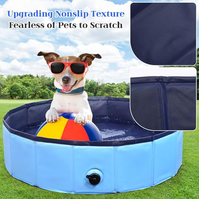 Foldable Dog Pool, Portable Pet Bath Tub and Kiddie Swimming Pool, Collapsible Bathtub for Puppies, Small, Medium and Large Dogs, Cats and Kids, 71 x 12 in, Blue