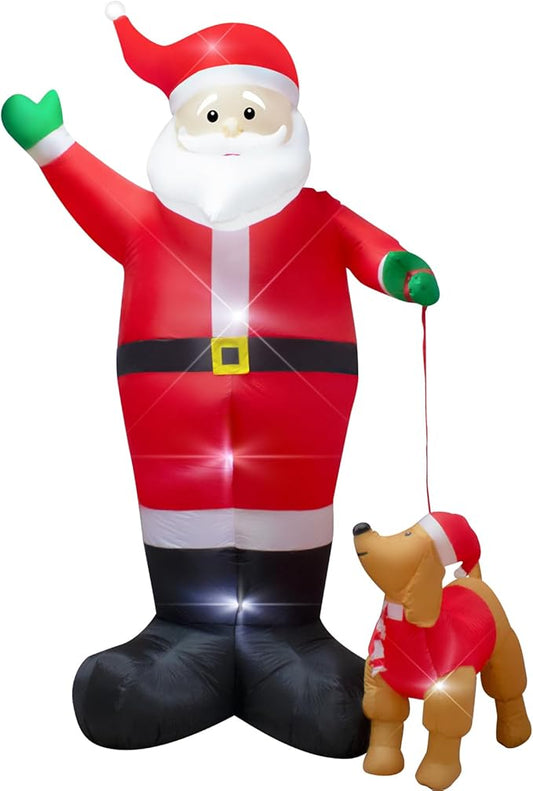 12 Foot Inflatable Christmas Santa Claus with Dog Outdoor Decoration LED Lights Blow up Santa Claus for Lawn Garden Christmas Party Holiday Decor Easy Setup and Storage