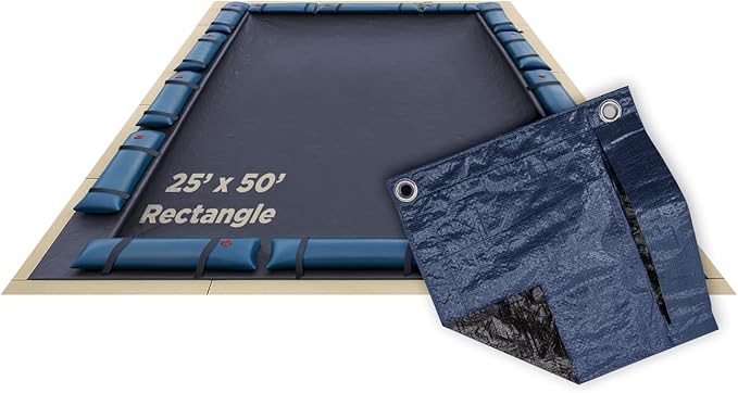 Buffalo Blizzard Deluxe 25 ft x 50 ft Rectangular Winter Pool Cover | Blue/Black | Closing Inground Swimming Pools | Easy to Install | Heavy Duty, Cold & UV Resistant | Shields from Seasonal Debris