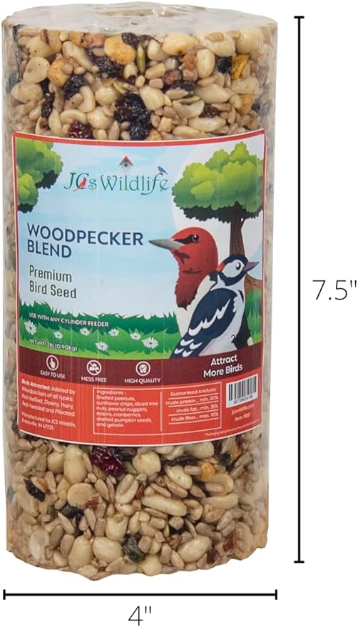 JCs Wildlife Premium Bird Seed Small Cylinder with Hole (Woodpecker Blend)