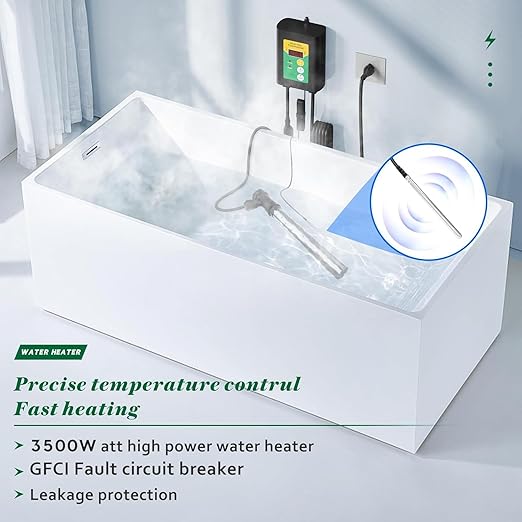 3500W 240V Titanium Fully Submersible Portable Electric Immersion Large Pool Water Heater Waterproof Hot Tub Heater with LCD Thermostat & GFCI Plug, for Swimming Pool, Bathtub, Baptistry, Bucket (GY)