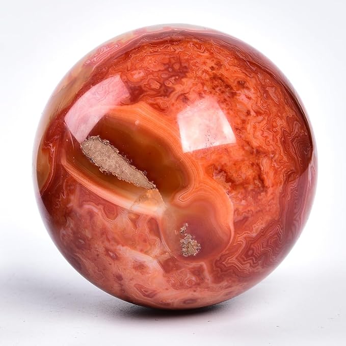 JIC Gem Red Agate Large Crystal Ball 3.5-4 inch(90-100mm) Round Healing Crystals Decorative Sphere with Wooden Stand Meditation Witchcraft Home Decor