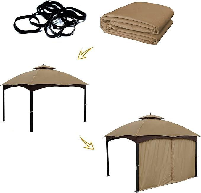 Gazebo Universal Replacement Privacy Curtain – Hugline 10' x 12' Gazebo Side Wall Outdoor Privacy Panel with Zipper (Khaki)