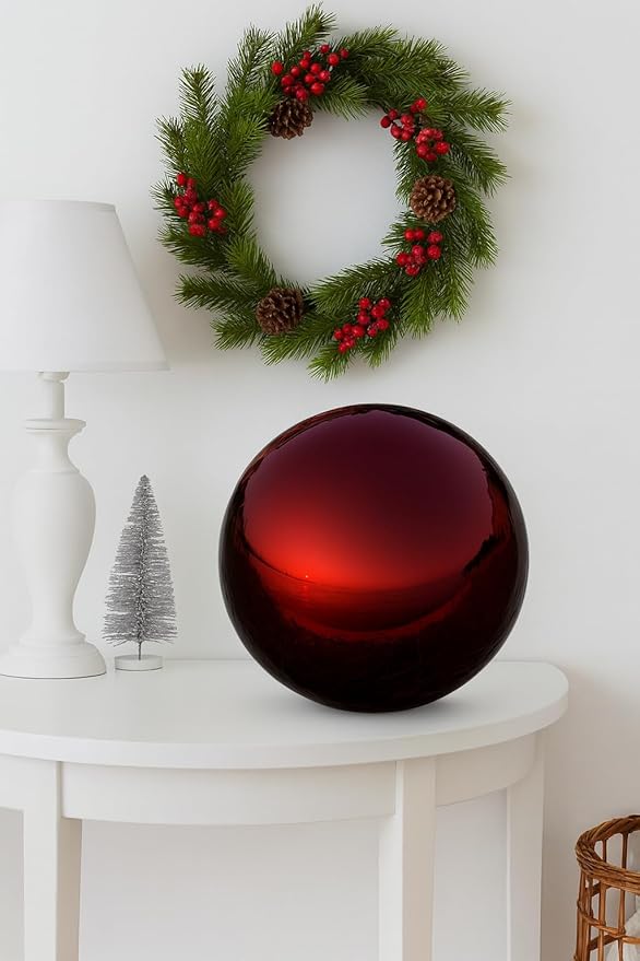 Lulu Decor, 2 pcs Red Stainless Steel Gazing Mirror Ball Size 12, Smooth Reflective Shiny Garden Decoration Globe (2 Pc)