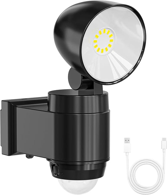 AIXPI Battery Operated Powered Motion Sensor Lights Outdoor 800LM 6000 mAh, Rechargeable LED Flood Light Spotlight for Garage, Yard, Porch 1Pack